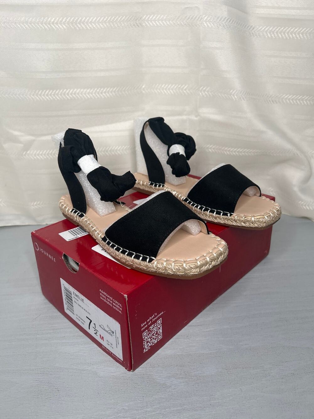 Journee Collection Emelie Espadrille Ankle Strap Sandals Black Size 7.5M